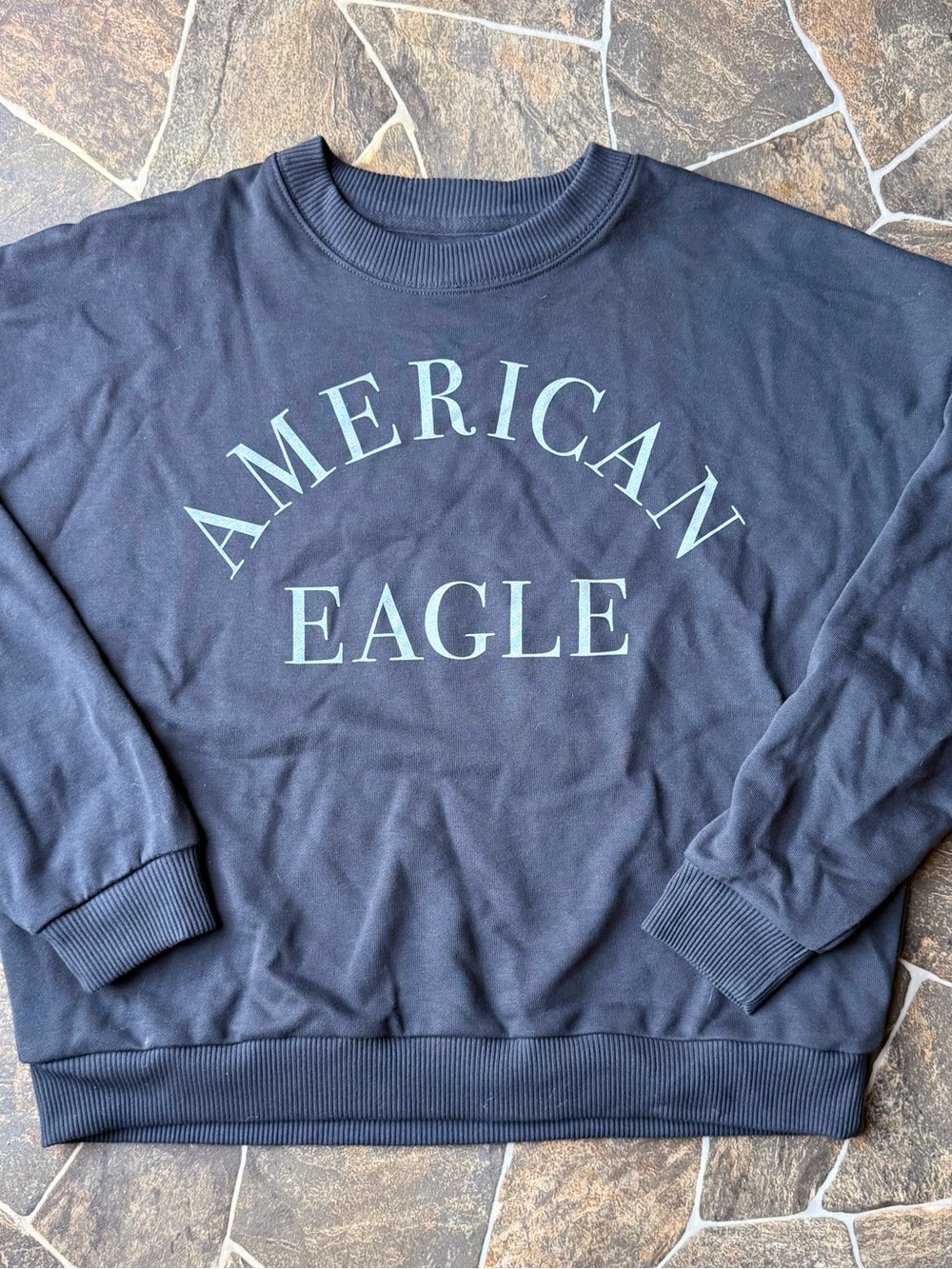 American Eagle Outfitters Navy Crewneck with Light Blue Logo